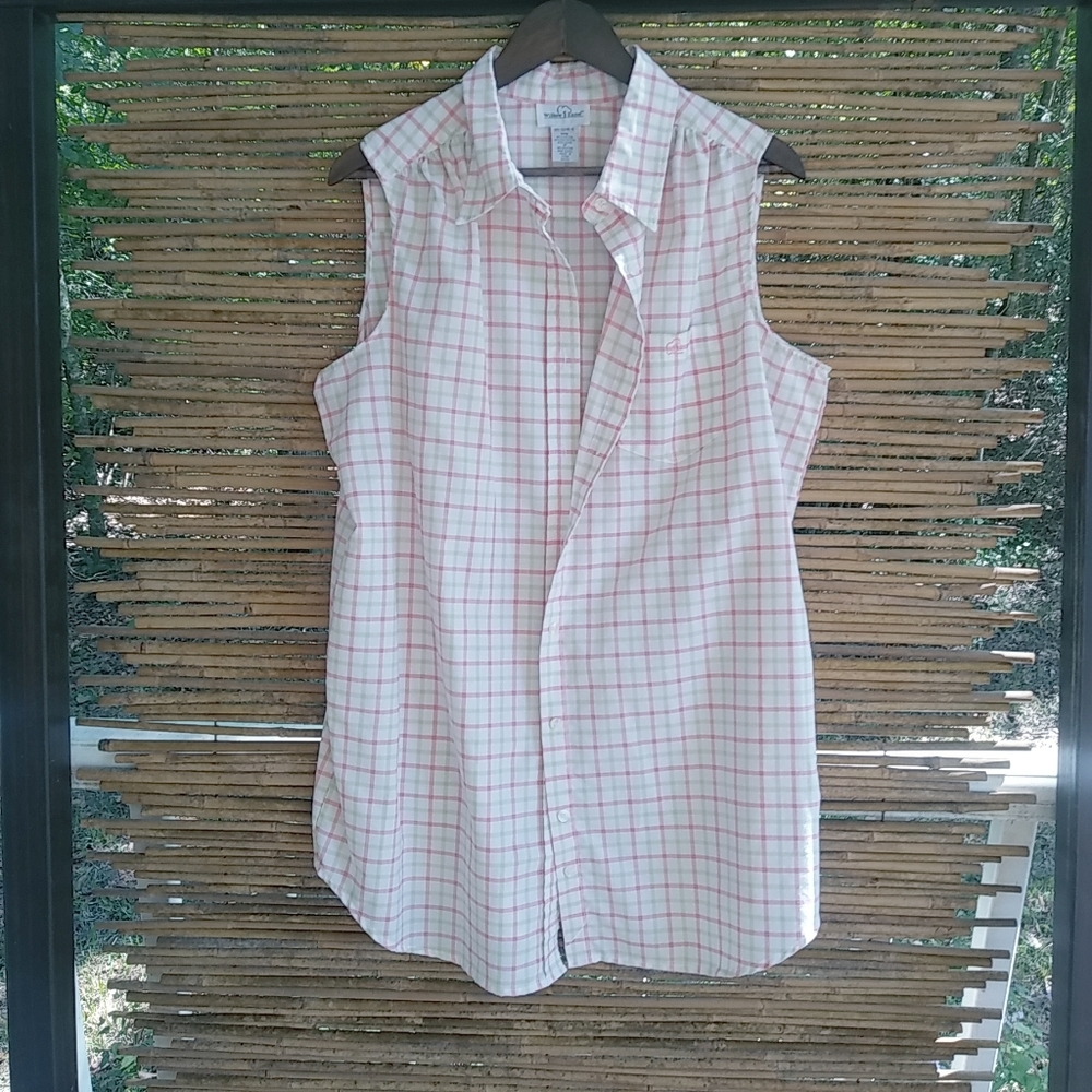 Willow Lane 20W Western Cowgirl Style Coral Lime Plaid Tunic Top Plus